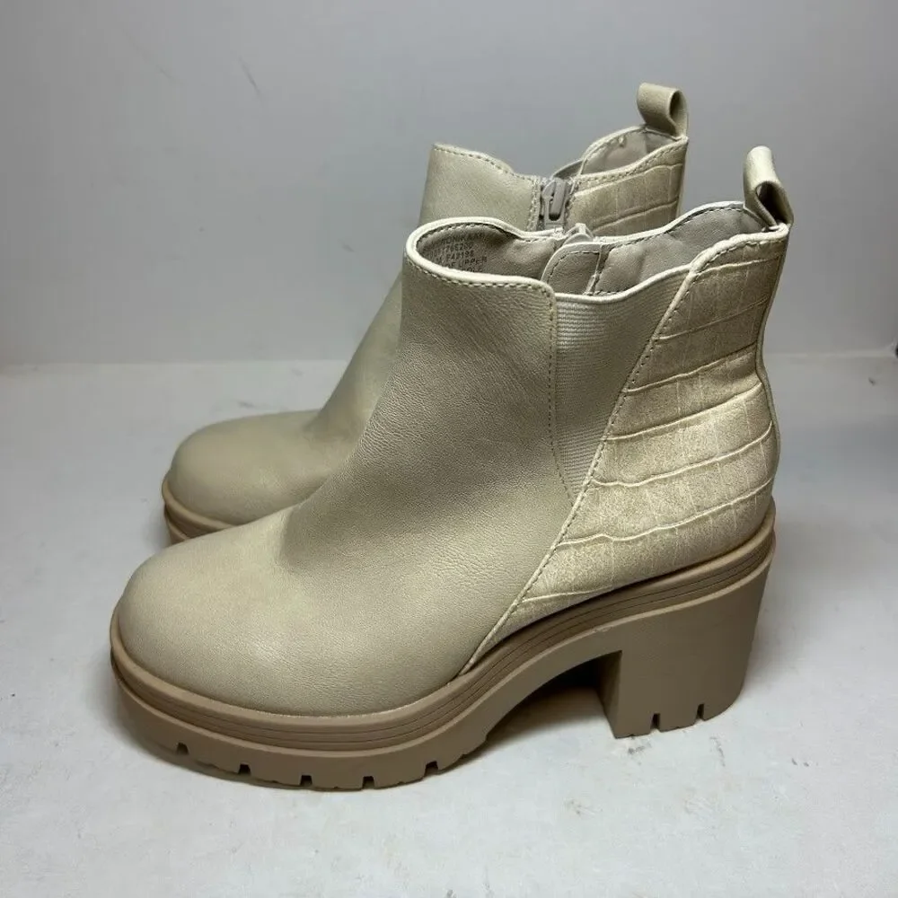 Sun Stone Womens 5.5 M Ecru Croc Veronikaa Block Heel Ankle Booties DISPLAY QH7